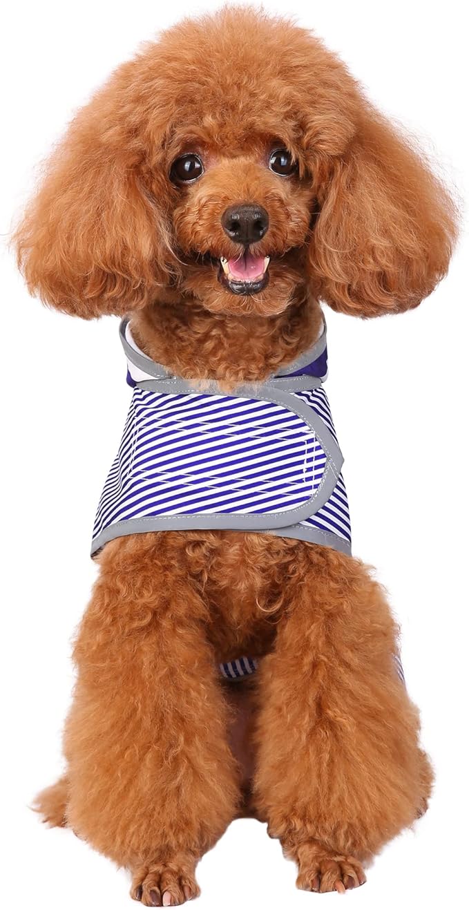 Dog Raincoat for Medium Dogs Puppies Waterproof Hooded Rain Jacket with Reflective Strips Leash Hole & Poncho Adjustable Fit (Bluestripe,M)