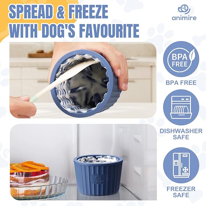 Dog Lick Bowl, Anxiety Relief Dog Licking Mat Freezer Treat Dispenser, Non-Slip Anti-Choking Silicone Slow Feeder Lick Bowl for Small Medium & Large Breed Dogs, BPA Free(Deep Blue,M-L)