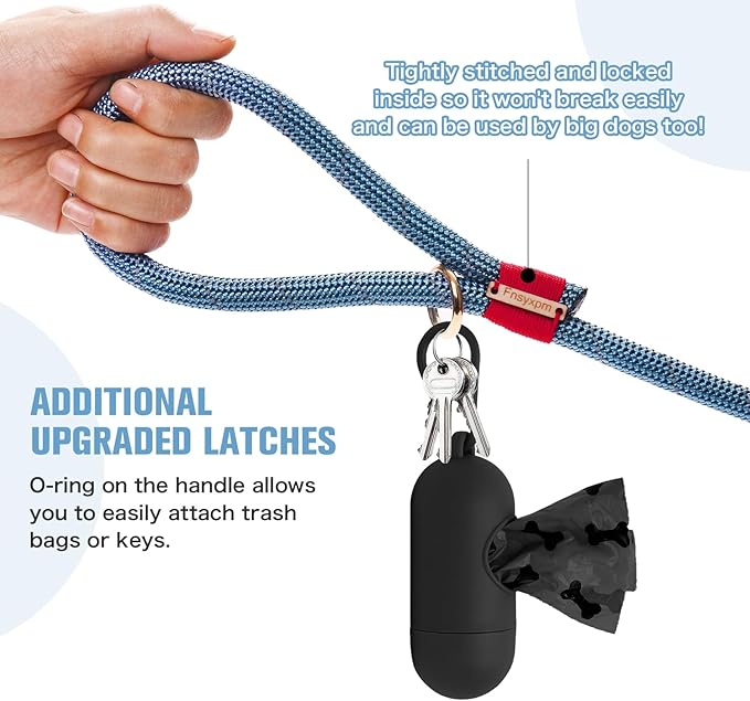 Nylon Rope Dog Leash Reflective, Handmade Braided Strong Dog Lead, Heavy Duty Rope Leash for Medium Large Dogs (5 FT - 3/5" Blue)