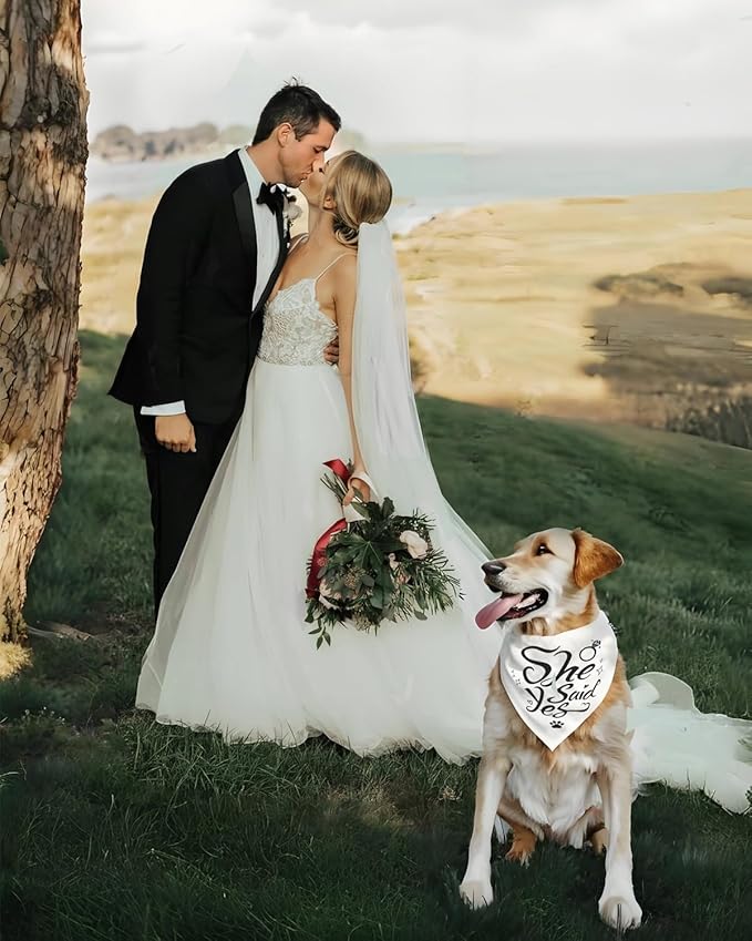 2PCS Dog Wedding Bandana & Scarf Set-Engagement Gift for Bride-to-Be,Matching Outfits for Medium & Large Dogs, My Humans are Getting Married,She Said Yes Announcement Accessories