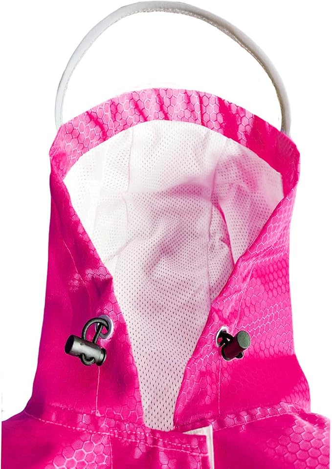 Dog Raincoat Waterproof Reflective Slicker - Lightweight Breathable Hooded Poncho Rain Coat Jacket with Adjustable Belly Strap and Leash Hole for Small Medium Large Dogs (Pink, Small)