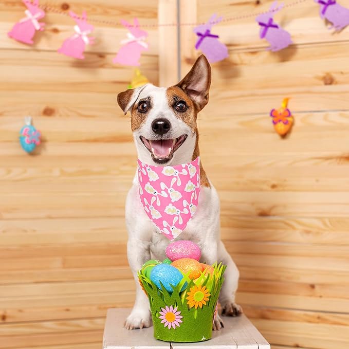 ADOGGYGO 4 Pack Easter Dog Bandana Triangle Dog Scarf Rabbit Easter Egg Pattern Pet Bandana for Medium Large Dogs Pets (Large)