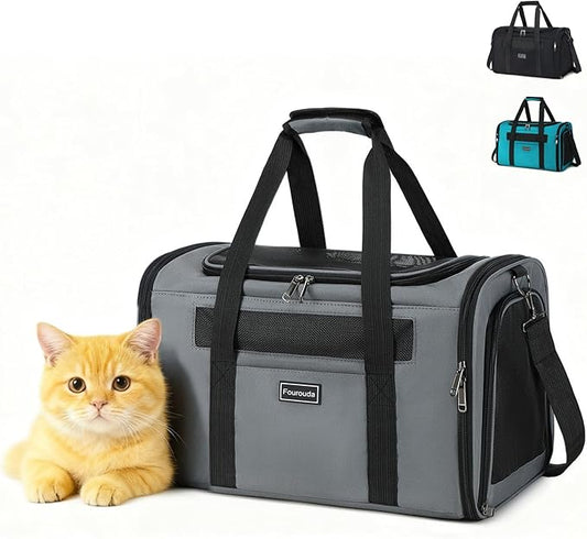 Cat Travel Carrier - Foldable Dog Carrier Bag, Soft Sided cat Carrier up to 20 Lbs,Pet Carrier Soft-Sided Escape Proof with 4 Ventilated Windows, Airline Approved Travel Puppy Carrier (Grey)