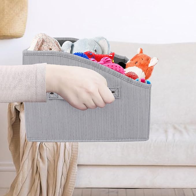 Collapsible Dog Toy Box - Fabric Storage Bin for Organizing Pet Toys/Blankets/Leashes - Personalizable - Slub Gray