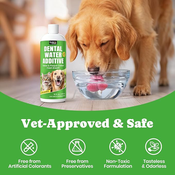 Dog Breath Freshener – Enzymatic Dog Dental Water Additive for Teeth Claning – Freshens Breath & Reduces Tartar – Easy Mouthwash Cleaner for Teeth & Gums – No Brushing Needed, Uncented, 16oz