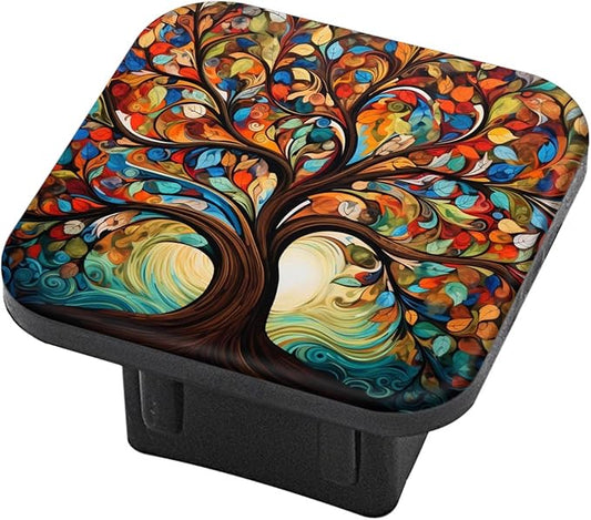 Hitch Cover Fits for 2-Inch Hitch,Tree of Life with Many Leaves and Swirls Rubber Trailer Hitch Cover Tube Plug Insert,Car Exterior Accessories, Receiver Tube Hitch Plug