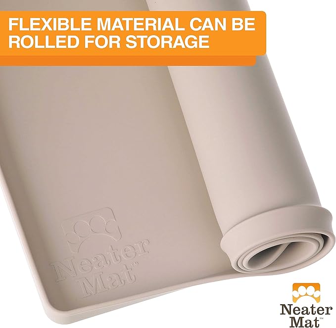 Neater Pet Brands Neater Mat Pet Mats for Food and Water, Cat & Dog Bowl Mat Waterproof Silicone, Feeding Tray, Dog Food Mats for Floors, Placemat w/ Raised Edge for Under Bowls, 19” x 12”, Cappuccino