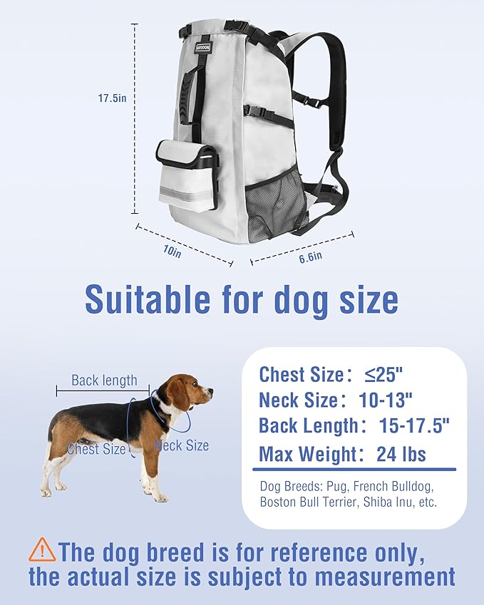Dog Backpack for Small & Medium Dogs - Adjustable Pet Carrier for Travel & Hiking, Hands-Free Puppy Backpack with Storage Pockets, Breathable Mesh