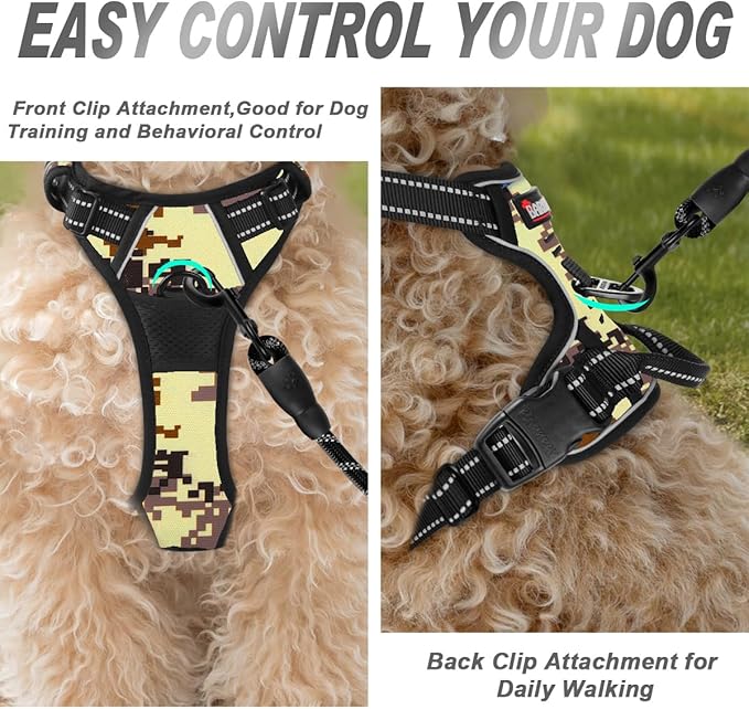BARKBAY No Pull Dog Harness Front Clip Heavy Duty Reflective Easy Control Handle for Large Dog Walking(Desert camo,XS)