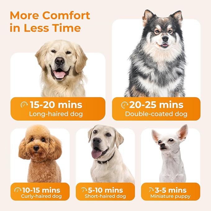 Pecute High-Velocity Dog Hair Dryer, Dog Blow Dryer with Adjustable Speed & Temp, Cool-Warm-Hot Cycle Mode, 4 Nozzles, Soft Noise Pet Dryer for Grooming, Heat Resistant Hose, 6.5ft Cord