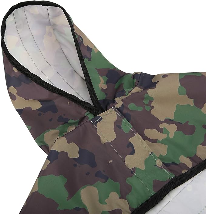 HDE Dog Raincoat Jacket Reflective Adjustable Hooded Pet Poncho Rain Coat with Leash Hole for Small to X-Large Dogs Camo - M