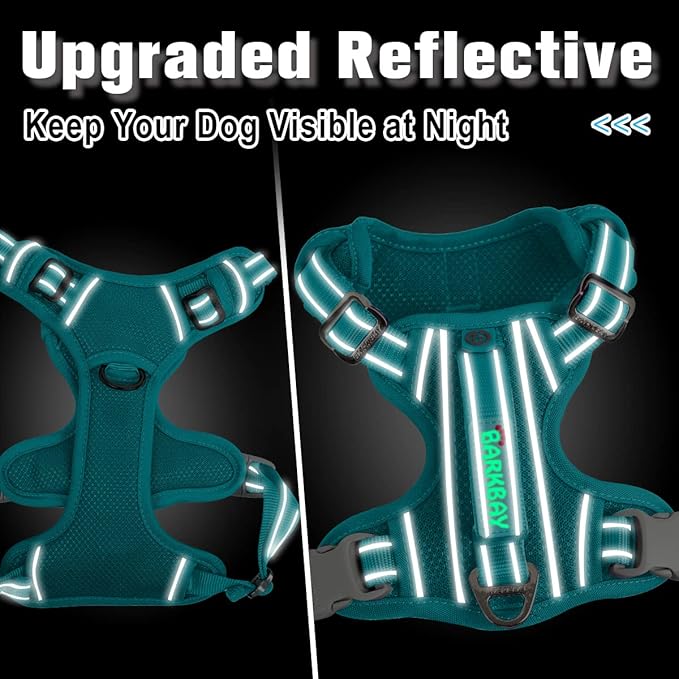 BARKBAY Dog Harness No Pull with ID Tag Pocket - Heavy Duty, Reflective, Easy Control for Large Dogs(Ocean Blue,XL)