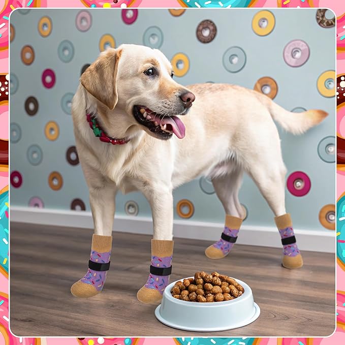 EXPAWLORER 8 Pcs Anti Slip Dog Socks, Dog Shoes for Hot Pavement, Dog Booties for Hardwood Floor, Prevent Licking Paws, Boots & Paw Protectors for Small Medium Large Senior Dogs