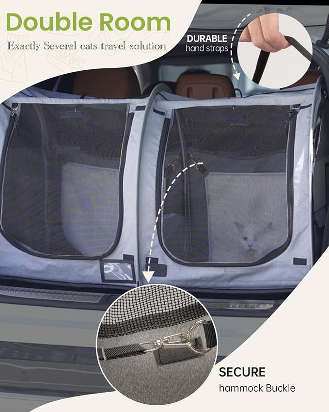 Mispace Portable Twin Compartment Show House Cat Cage/Condo - Easy to Fold & Carry Kennel - Comfy Puppy Home & Dog Travel Crate with Portable Carry Bag/Two Hammocks/Mats and Collapsible Litter Box