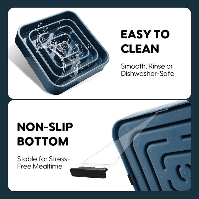 TOBYTO Slow Feeder Dog Bowls for Large Medium Breed, Anti-Choking Pet Slow Feeding Food Bowl, Non Slip Maze Puzzle Dog Feeder Bowl Prevent Bloating,Dark Blue