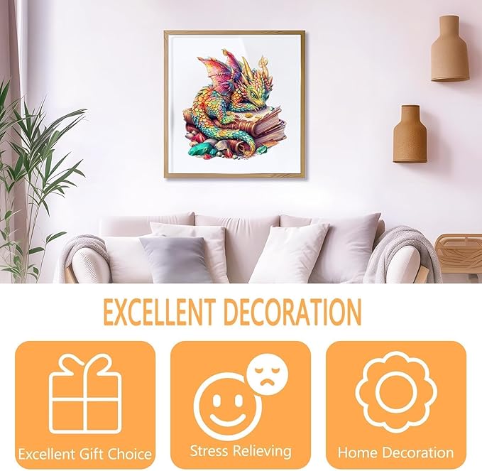 Wooden Puzzles for Adults - Jeweled Dragon Puzzle, Unique Shape Wooden Jigsaw Puzzle for Adults, Wood Puzzles Adult, Good Gift Idea for Friends, Home Decor (S-8.5 * 8in 100 Pieces)
