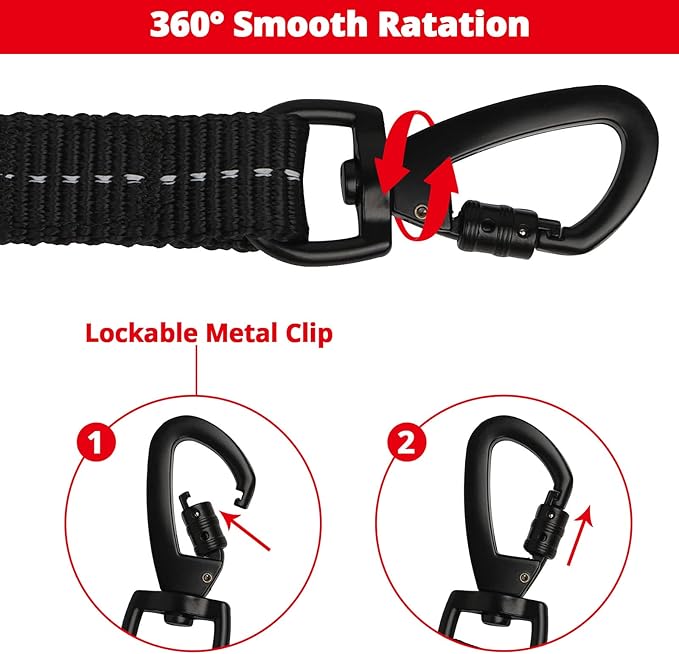 Long Dog Leash 20 FT: Heavy Duty Rope Leashes for Dogs Training with Swivel Lockable Hook Reflective Threads Bungee and Padded Handle - Dog Lead for Large Small Medium Dogs Outside Walking Hiking Red