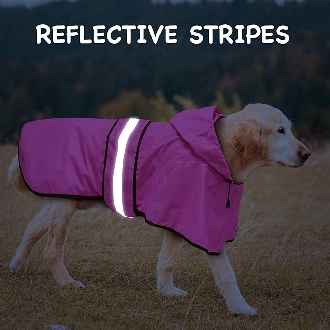 Dog Raincoat - Reflective Waterproof Dog Rain Jacket with Leash Hole, Lightweight Hooded Doggy Rain Coat Pet Slicker Poncho for Walking (X-Large, Pink)