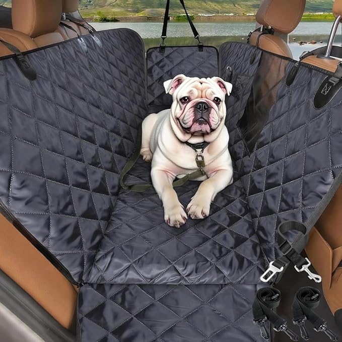 Dog Car Seat Cover for Back Seat | Mesh Window & Safety Belt | 100% Waterproof Dog Hammock for Safe Travel with Side Door Protectors | Non-Slip, Scratchproof Pet Rear Seat Cover for Car, SUV,Truck