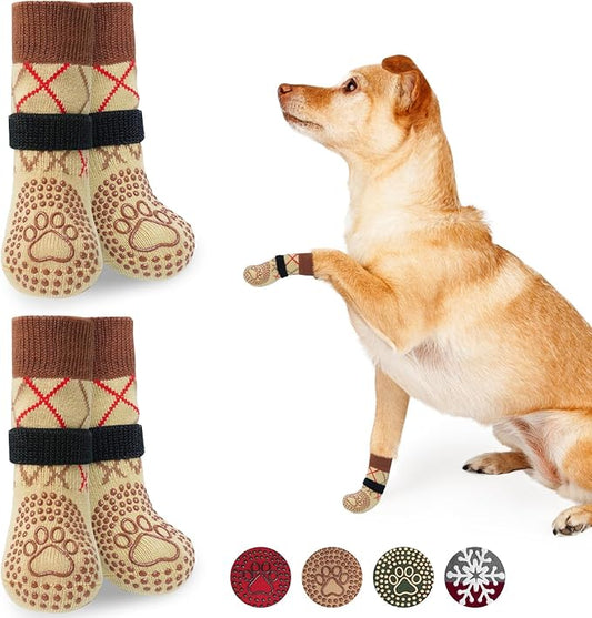 BEAUTYZOO Non Slip Dog Socks to Prevent Licking Paws -Dog Boots & Paw Protectors with Grippers on Hardwood Floors, Dogs Shoes for Hot/Cold Pavement Small Medium Large Senior Dogs Booties