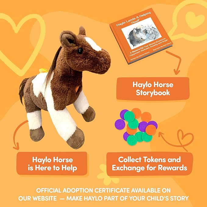 Haylo The Horse – Emotion Recognition Plush + Storybook & Token – Helps Kids Understand Happiness, Sadness, Anger & Anxiety – Emotional Learning Toy – 10”