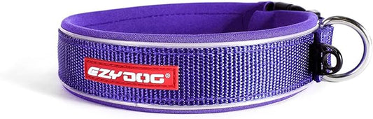 EzyDog Neo Dog Collar - Waterproof & Reflective Dog Collar with Soft Padded Neoprene for Comfort & Durable Nylon – Features Quick Release Buckle and Built-in ID Clip (Medium, Purple)