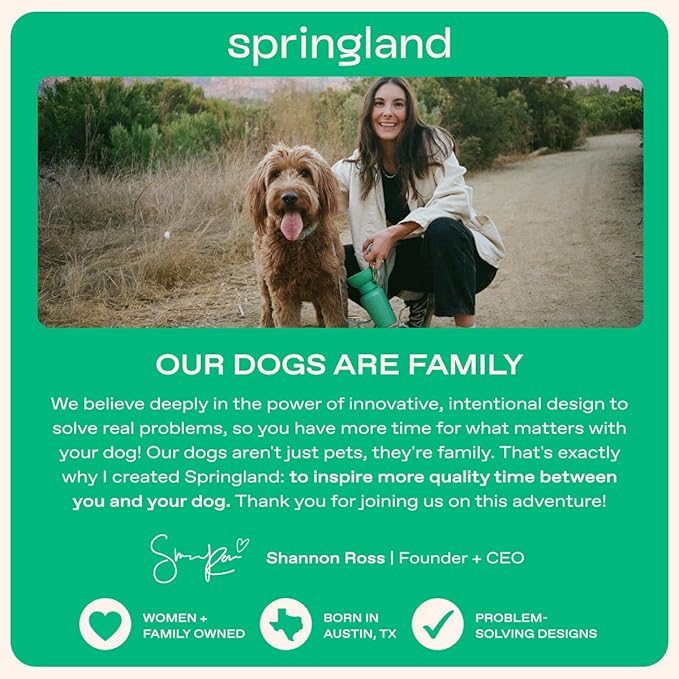 Springer by Springland Flip Portable Dog Water Bottle with Foldable Food Grade Silicone Bowl - 20 Ounce Travel Dog Water Bottle Ideal for Camping - Easy Squeeze Hydration & Release to Drain