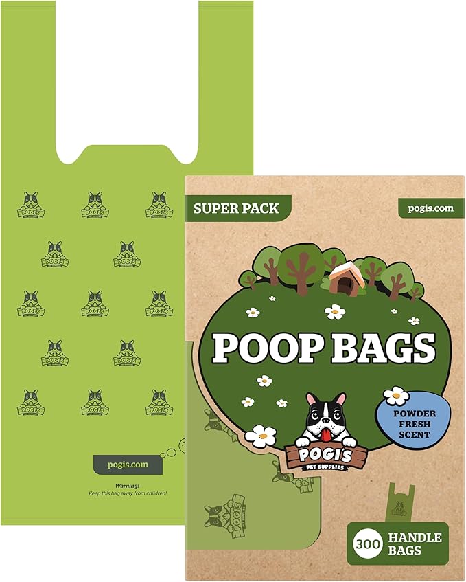 Pogi’s Dog Poop Bags with Handles – Extra-Thick, Leak-Proof, Large, Fresh Scent, 300-Count