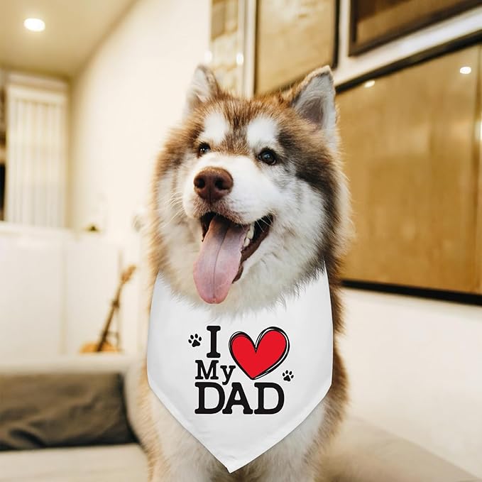 I Love My Dad Father's Day Dogs Bandana Funny Cute Dog Bandana Fathers Day Birthday Christmas Photo Prop Pet Scarf Accessories for Pet Dogs Lovers Dog Dad Gifts