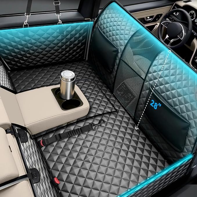High Barrier Dog Car Seat Cover,Waterproof Back Seat Extender for Dogs,Car Seat Protector,Car Seat Cover Hard Bottom Holds 500 lbs,600D Nonslip Dog Hammock,Pet Car Bed for Cars,SUVs, Small Trucks