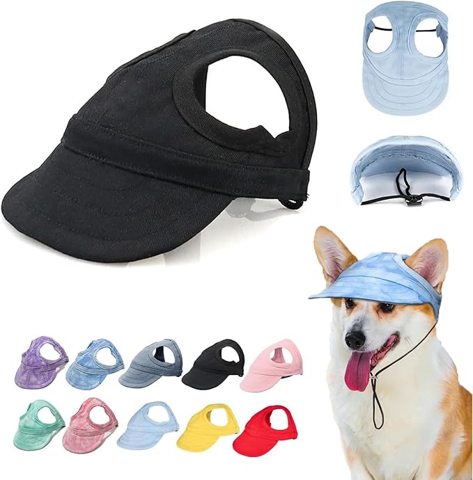 Outdoor Sun Protection Hood for Dogs, Adjustable Dog Sun Protection Baseball Hat Cap, Pet Baseball Hat Cap Visor Sunbonnet Outfit with Ear Holes for Dogs (Black, Large)