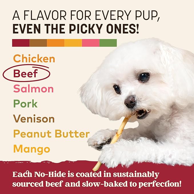 Earth Animal No Hide Stix - Long Lasting Rawhide Free Small Dog Chews Sticks, Beef - 20 Count Value Pack