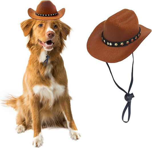 Dog Cowboy Hat Cat Cowboy Hat Pet Cowboy Costume Mini Cowboy Hat for Dogs Cat Holiday Halloween Pet Party Decoration (Brown, Large)
