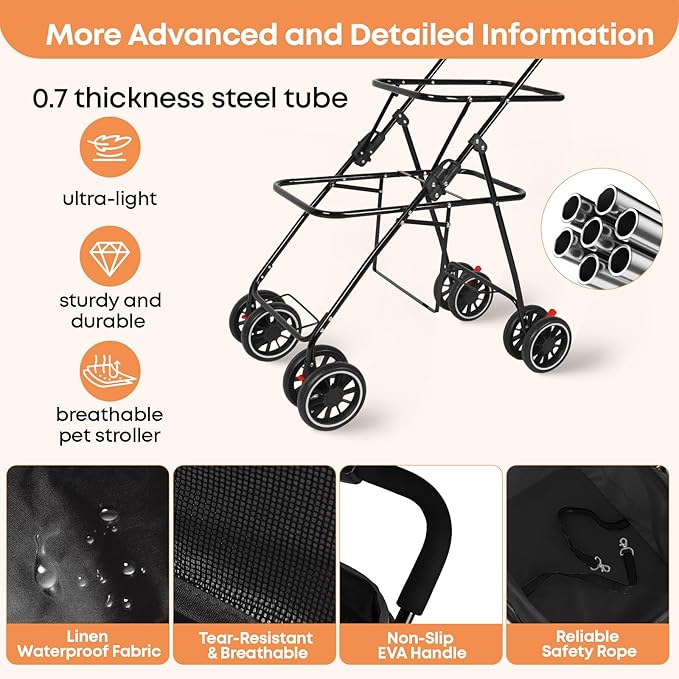 Double Pet Stroller for Dogs and Cats,Cat Strollers for 2 Cats,Double Dog Stroller for 2 Small Medium Dogs,4 Lockable Wheels/Lightweight/Folding, Black
