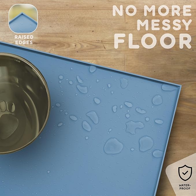 Dog Food Mat - 28x18 Raised Edges Dogs Mat for Food and Water Prevent Spill, Waterproof Cat Food Mats Protect Floors, Easy Clean Dog Bowl Mats for Food and Water, Silicone Pet Feeding Placemats