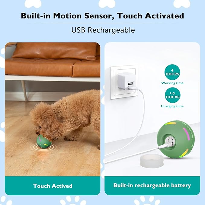 Dog Balls,The 3rd Generation Interactive Dog Toys for Puppy/Small/Medium/Large Dogs,Improved Rolling Effect Tennis Ball with Strap, Tough Motion Activated Automatic Moving Dog Ball Toys