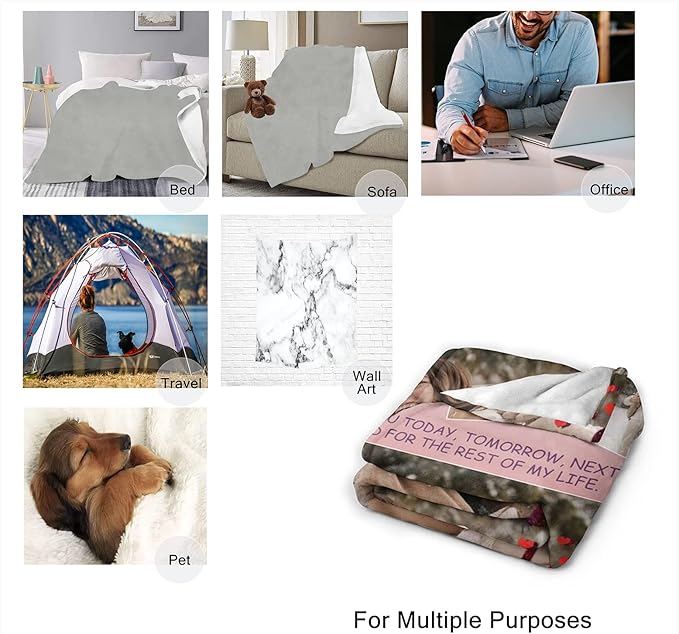 Custom Blanket with Picture Photos, Make a Customized Collage Exclusive Blankets Gift for Lover/Wife/Husband/Him/Her/Girlfriend, Personalized Souvenir Throws for Bed Couch Sofa Travel