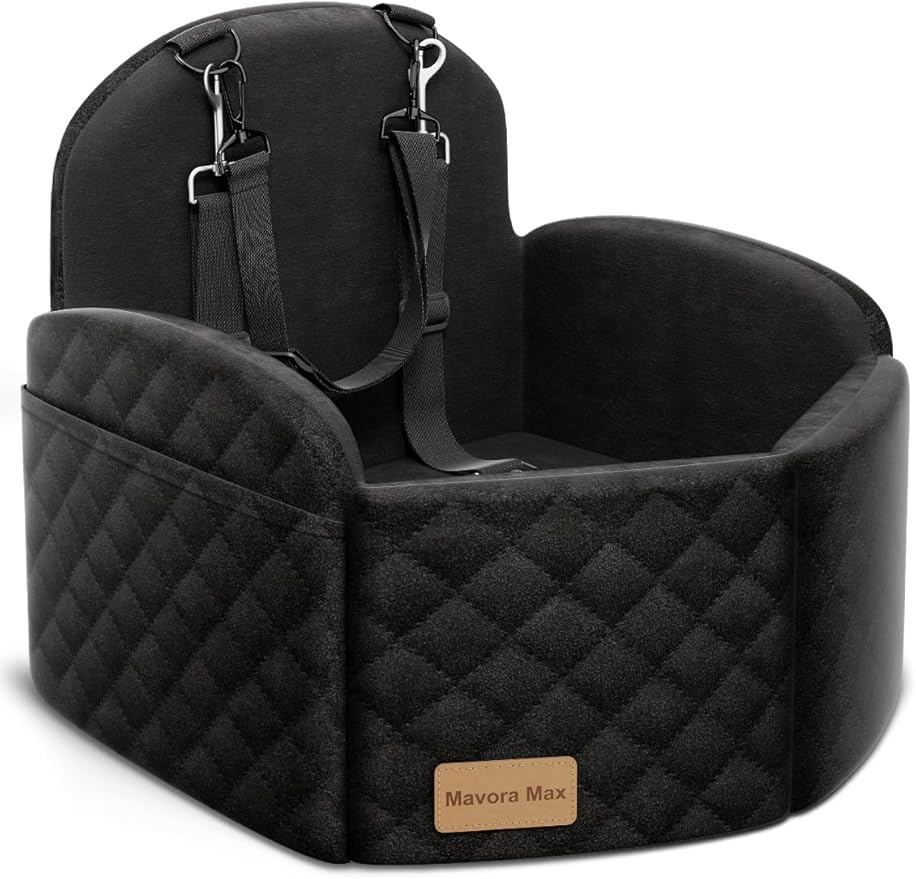 Dog Car Seat for Small/Medium Dogs, Elevated Dog Booster Seat Memory Foam Puppy Car Seat with Washable Cover, Travel Safety Pet Seat Bed for Car with Storage Pockets Up to 35 lbs (Black)