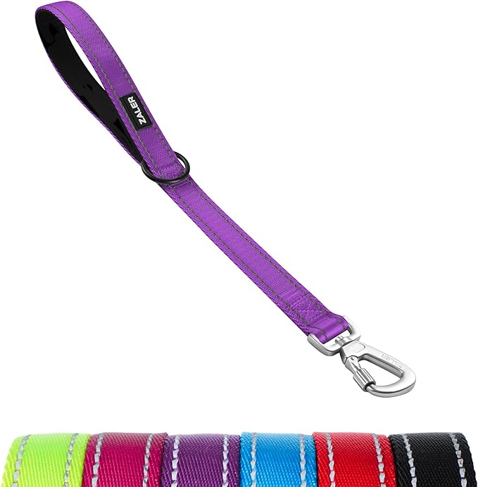 ZALER Short Dog Leash, 18 Inches Traffic Leashes for Dogs, Nylon Reflective Dog Lead with Padded Handle, Heavy Duty Pet Leash with Carabiner Clip for Large and Medium Dogs (18" Purple)