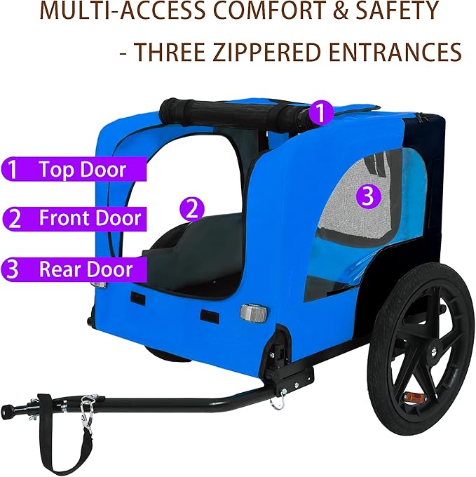 Collapsible Dog Bike Trailer for Small & Medium Pets - 16" All-Terrain Wheels, Universal Hitch, Quick Release & Non-Slip Floor - Internal Leash, Bicycle Accessories