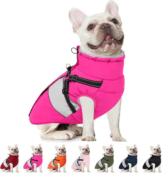 AOFITEE Dog Coat, Warm Dog Jacket with Harness Built in, Waterproof Coats for Small Dogs, Dogs Winter Coat Puffer Jacket with Zipper & Fleece Collar, Pet Snowsuit Sweater for Chihuahua Yorkshire, XS