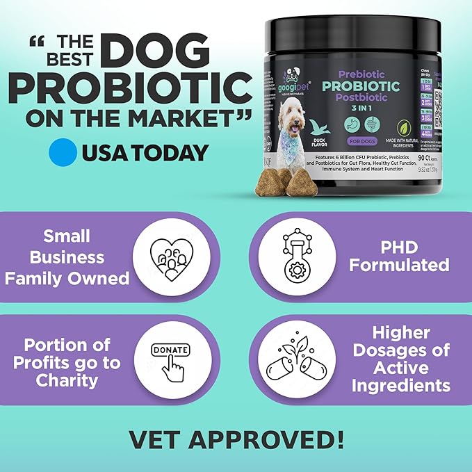 Googipet Probiotics for Dogs Digestive Health - Prebiotics and Probiotics Chews for Dogs Gut Health + Digestive Enzymes - Dog Probiotics for Yeast Itchy Skin Itchy Ears w/Papaya, Pumpkin, & Fiber