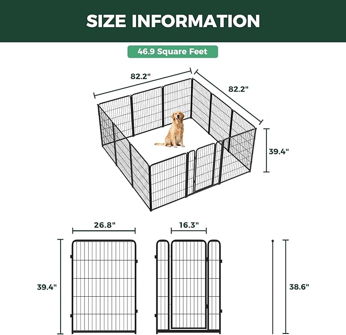 FXW Homeplus Unleashed Indoor Dog Playpen - Stress-Free and Safe Play, Heavy Duty 40 Inch 12 Panels Dog Pen for Medium and Large Dogs, Black│Patented