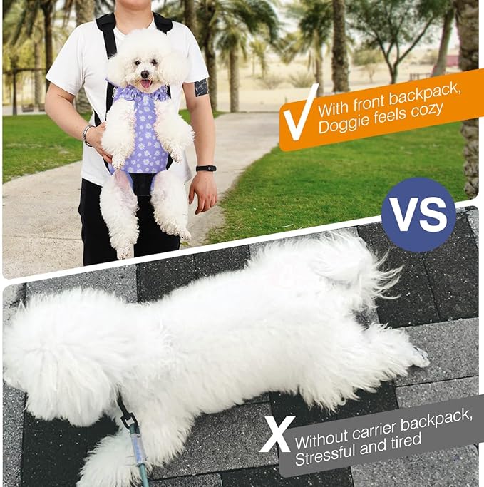 Pawaboo Pet Carrier Backpack, Adjustable Pet Front Cat Dog Carrier Backpack Travel Bag, Legs Out, Easy-Fit for Traveling Hiking for Small Medium Dogs Cats Puppies, Extra Large, Black & Purple Daisy