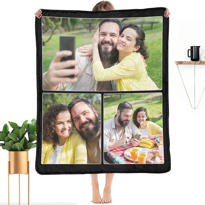 Custom Blanket with Photo, Personalized Collage Blankets with Picture for Lover Kids Friends Family, Customized Throws Fit Bed Room Couch Sofa for Beach Gathering Birthday Travel