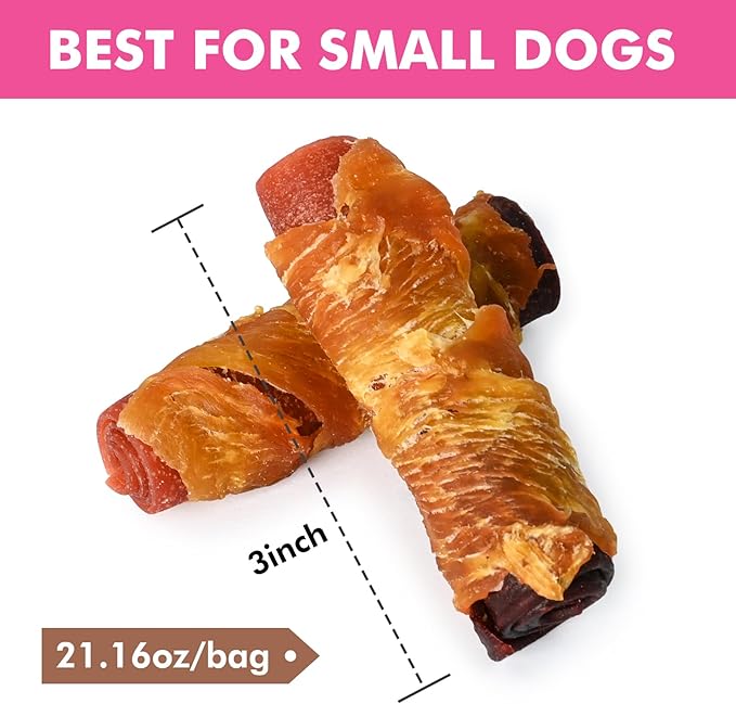 Dog Treats, Triple Flavor Chicken Duck Beef Meat Rolls, Rawhide Free Dog Snacks, Soft Treats for Small Dogs, 21.16 oz