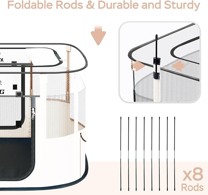 Dog Play Pen with Waterproof pad,Portable Dog Crates for Medium Dogs Kennel Tent,Dog Cages Indoor Breathable Mesh Collapsible Dog House Travel Playpen for Dogs Indoor & Outdoor(Medium, Beige)