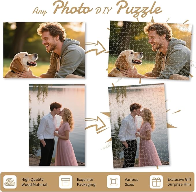 Custom Photo Puzzle – Personalized Jigsaw Puzzle from Your Photos in 200/300/500/1000/1500 Pieces – Custom Puzzle Gift for Christmas, Pets, Weddings, Anniversaries, Adults and Couples(300-vertical)
