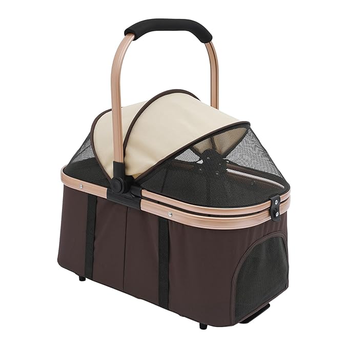 Double Pet Stroller for Small Medium Dogs & Cats, 3 In1 Detachable Pet Strollers with 2 Carriers and 360° Wheels, 77 Lbs Capacity Outdoor Cat Dog Carts Lightweight (Coffee Color)