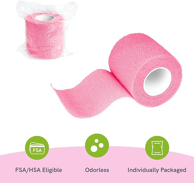 FriCARE Self Adhesive Bandage Wrap, Medical Tape in First Aid Kit, Cohesive Bandages for Wounds Sport Vet, 2 Inches X 5 Yards 6 Rolls, Fluorescent Color